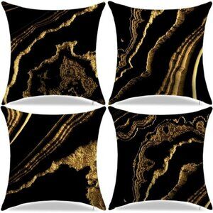 Black and Gold Throw Pillow Covers 18x18 Set of 4 Decorative Cushion Cases